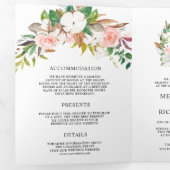 Blush Pink Floral White Magnolia Cotton Weddenscha Drieluik Uitnodiging (Binnenzijde eerst)