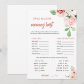 Blush Pink Floral Wie kent mama Beste Spel Kaart (Voorkant / Achterkant)