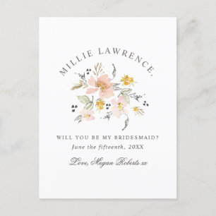 Blush Pink Floral Wil je mijn bruidsmeisje foto Uitnodiging Briefkaart