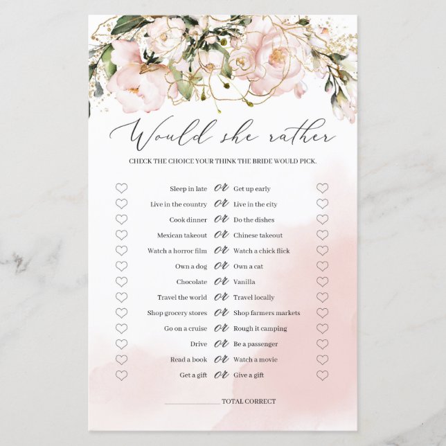 Blush Pink Floral wil ze liever een game Boho Brid (Voorkant)