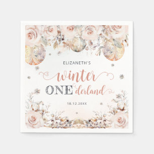 Blush Pink Floral Winter Onederland Meisje Verjaar Servet
