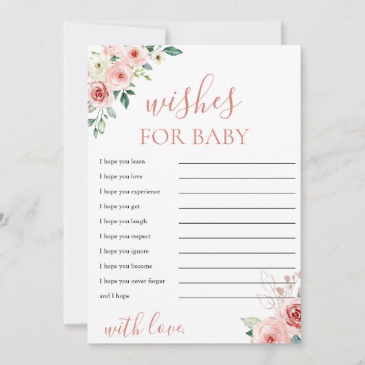 Blush Pink Floral Wishes voor Baby shower Kaart (Voorkant)