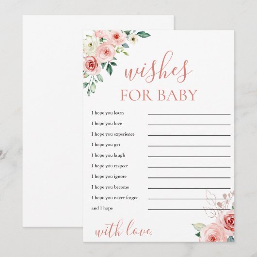 Blush Pink Floral Wishes voor Baby shower Kaart (Voorkant / Achterkant)