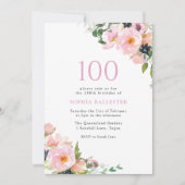 Blush Pink Floral Womans 100th Birthday Party Kaart (Voorkant)