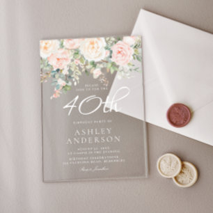 Blush Pink Floral Womans 40th Birthday Party Acryl Uitnodigingen