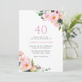 Blush Pink Floral Womans 40th Birthday Party Kaart (Staand voorkant)