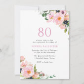 Blush Pink Floral Womans 80th Birthday Party Kaart (Voorkant)