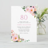 Blush Pink Floral Womans 80th Birthday Party Kaart (Staand voorkant)