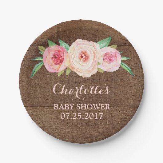 Blush Pink Floral Wood Baby shower Bord (Voorkant)