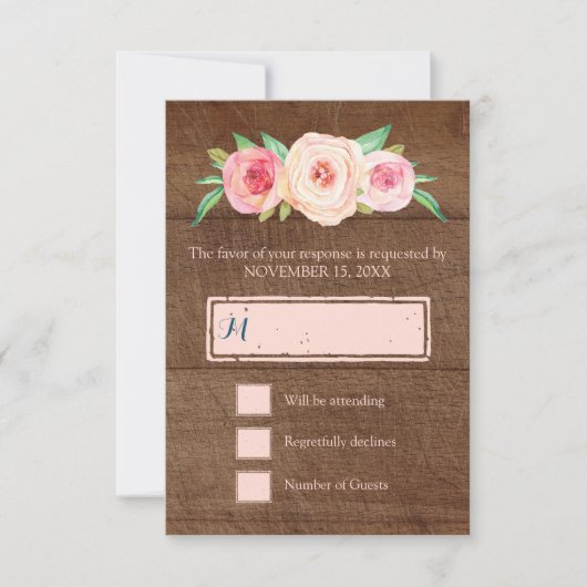 Blush Pink  Floral Wood Weddenschap RSVP (Voorkant)