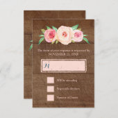 Blush Pink  Floral Wood Weddenschap RSVP (Voorkant / Achterkant)