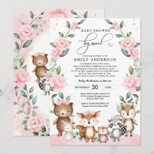Blush Pink Floral Woodland Animals Baby shower Kaart