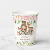 Blush Pink Floral Woodland Animals Baby shower Papieren Bekers (Achterkant)