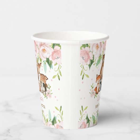 Blush Pink Floral Woodland Animals Baby shower Papieren Bekers (Rechts)