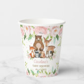 Blush Pink Floral Woodland Animals Baby shower Papieren Bekers (Voorkant)