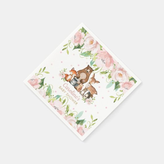Blush Pink Floral Woodland Animals Baby shower Servet (Hoek)