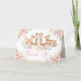 Blush Pink Floral Woodland Animals Folted Tent Bedankkaart