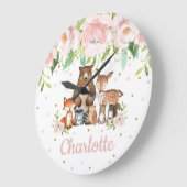 Blush Pink Floral Woodland Animals Girl Nursery Grote Klok (Hoek)