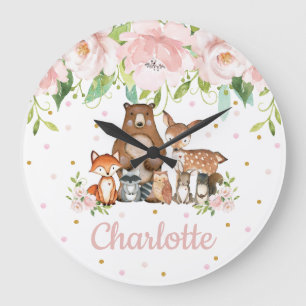 Blush Pink Floral Woodland Animals Girl Nursery Grote Klok
