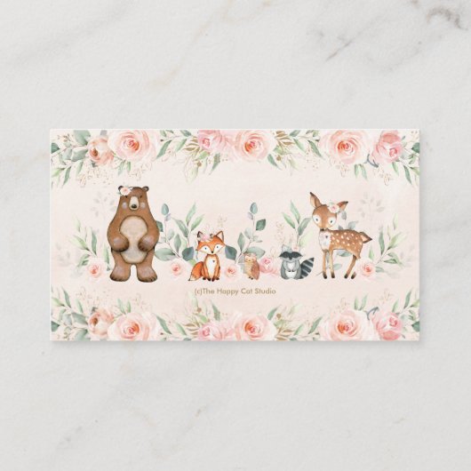 Blush Pink Floral Woodland Boeken voor Baby shower Informatiekaartje (Achterkant)