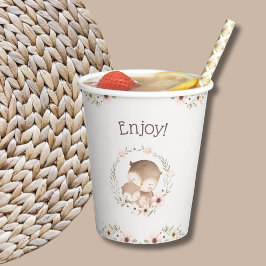 Blush Pink Floral Woodland Owl Baby shower Papieren Bekers