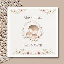 Blush Pink Floral Woodland Owl Baby shower Servet