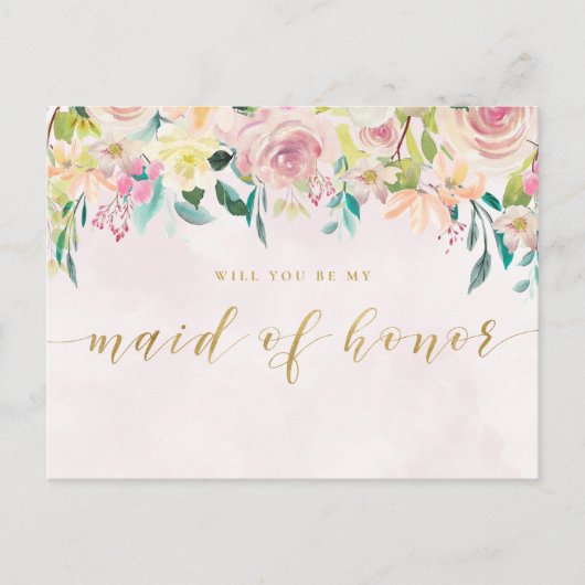 Blush Pink Floral wordt mijn bruidsmeisje Uitnodiging Briefkaart (Voorkant)