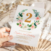 Blush Pink Floral Wreate 2e verjaardag Uitnodiging