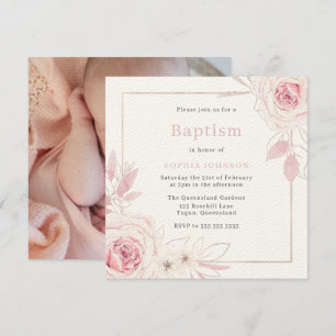 Blush Pink Floral Wreath Baby Girl Baptism V2 Kaart