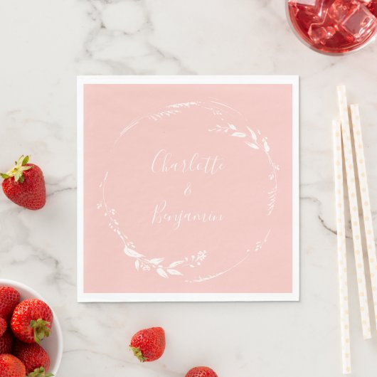Blush Pink Floral Wreath Calligrafie op maat Servet (Insitu)