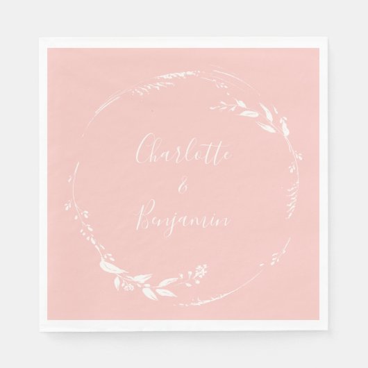 Blush Pink Floral Wreath Calligrafie op maat Servet (Voorkant)