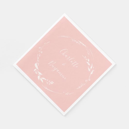 Blush Pink Floral Wreath Calligrafie op maat Servet (Hoek)