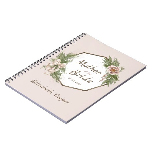 Blush Pink Floral Wreath Moeder van de Bride Notitieboek (Linkerzijde)