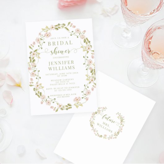 Blush Pink Floral Wreath Spring Vrijgezellenfeest Kaart