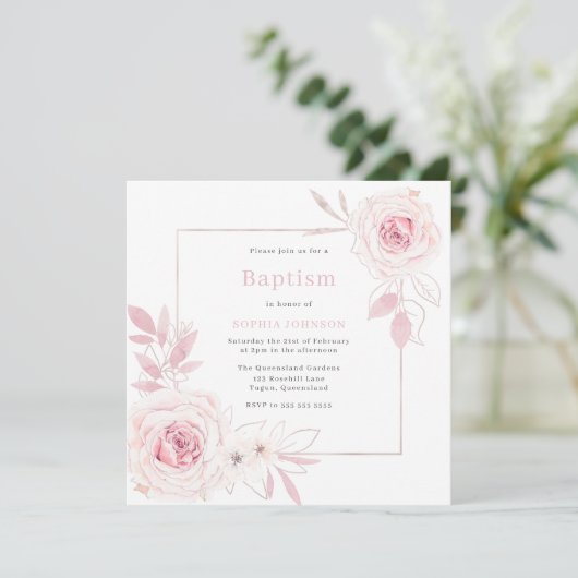 Blush Pink Floral Wreath Sweet Baby Girl Baptisme Kaart (Staand voorkant)