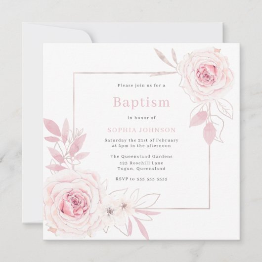 Blush Pink Floral Wreath Sweet Baby Girl Baptisme Kaart (Voorkant)