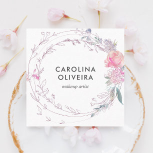 Blush Pink Floral Wreath Vierkante Visitekaartje