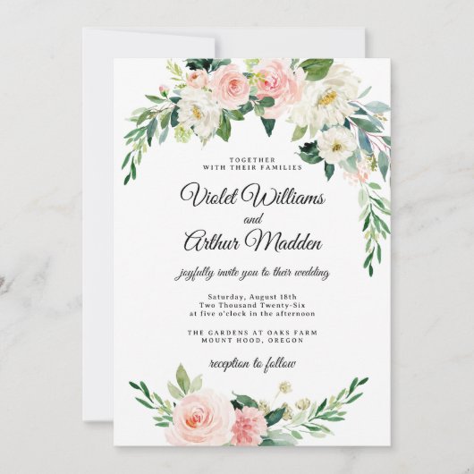 Blush Pink Floral Wreath Vrijgezellenfeest Kaart (Voorkant)