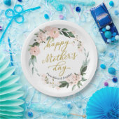Blush Pink Floral WreatHappy Mothers Day Papieren Bordje (Feest)