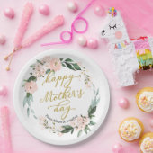 Blush Pink Floral WreatHappy Mothers Day Papieren Bordje (Feest)