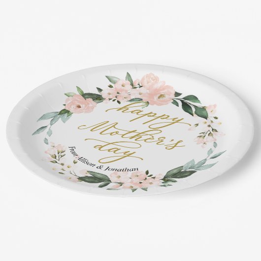 Blush Pink Floral WreatHappy Mothers Day Papieren Bordje (Gekanteld)