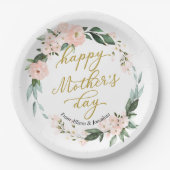 Blush Pink Floral WreatHappy Mothers Day Papieren Bordje (Voorkant)