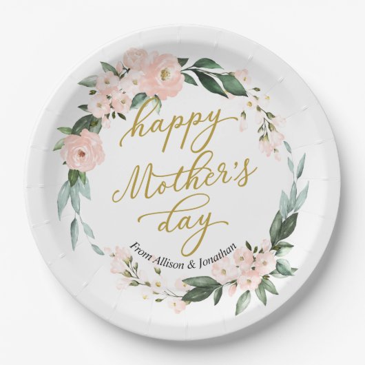 Blush Pink Floral WreatHappy Mothers Day Papieren Bordje (Voorkant)