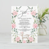Blush Pink Floral WreatLamb Virtual Baby shower Kaart (Staand voorkant)
