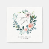 Blush Pink Floral Wreatscript Dank je huwelijk Servet (Voorkant)