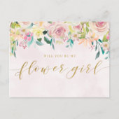 Blush Pink Floral zal je mijn Bloemenmeisje zijn Uitnodiging Briefkaart (Voorkant)