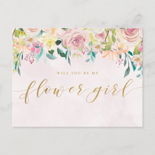 Blush Pink Floral zal je mijn Bloemenmeisje zijn Uitnodiging Briefkaart (Voorkant)