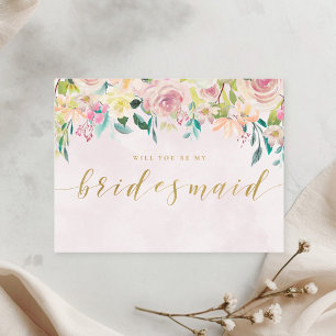 Blush Pink Floral zal je mijn Bridesmaid zijn Uitnodiging Briefkaart