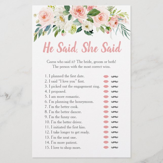 Blush Pink Floral zei dat ze zei dat ze Bridal Gam (Voorkant)