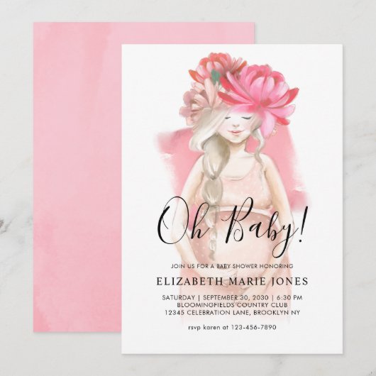 Blush Pink Floral Zwangere mama om Baby shower te  Kaart (Voorkant / Achterkant)